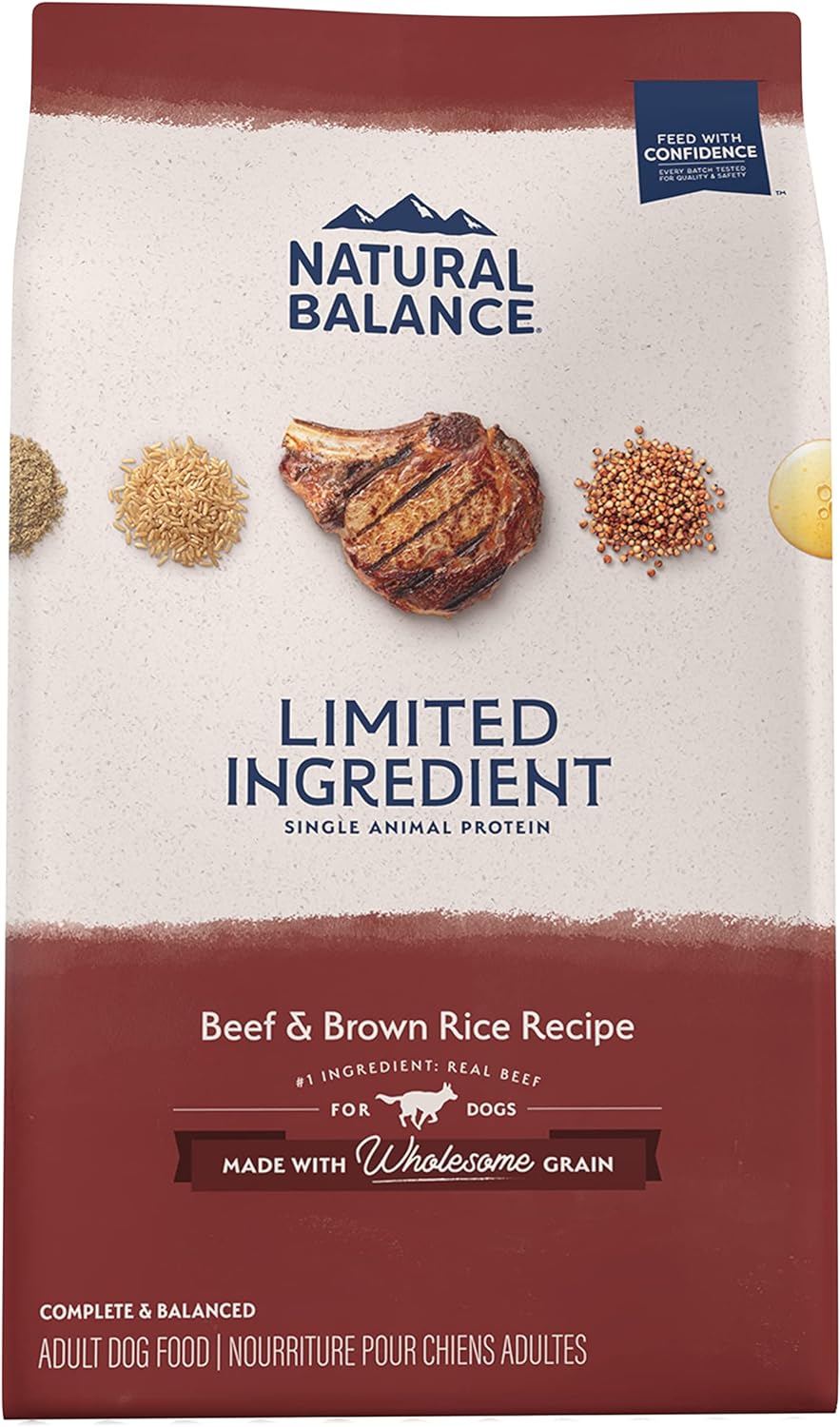 Natural Balance Limited Ingredient Adult Dry Dog Food With Healthy Grains, Beef & Brown Rice Recipe, 24 Pound (Pack Of 1)