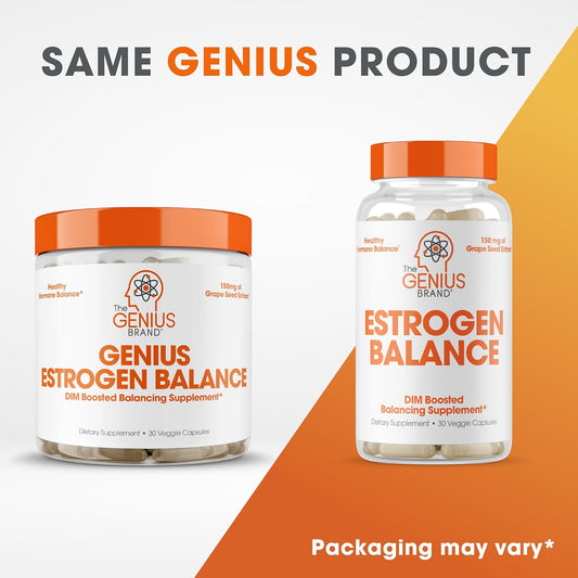 Genius Estrogen Balance, Dim Supplement - Estrogen Blocker For Men & Women - Hormones, Hormonal Acne & Menopause - Anti-Estrogen Aromatase Inhibitor With Grape Seed Extract & Bioperine - 30 Capsules