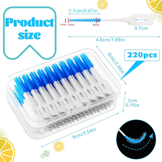 Rayito 100 Pieces Dual-Use Interdental Brushes, Silicone Dental Brushes Blue Tooth Floss Picks For Braces Oral Cleaning