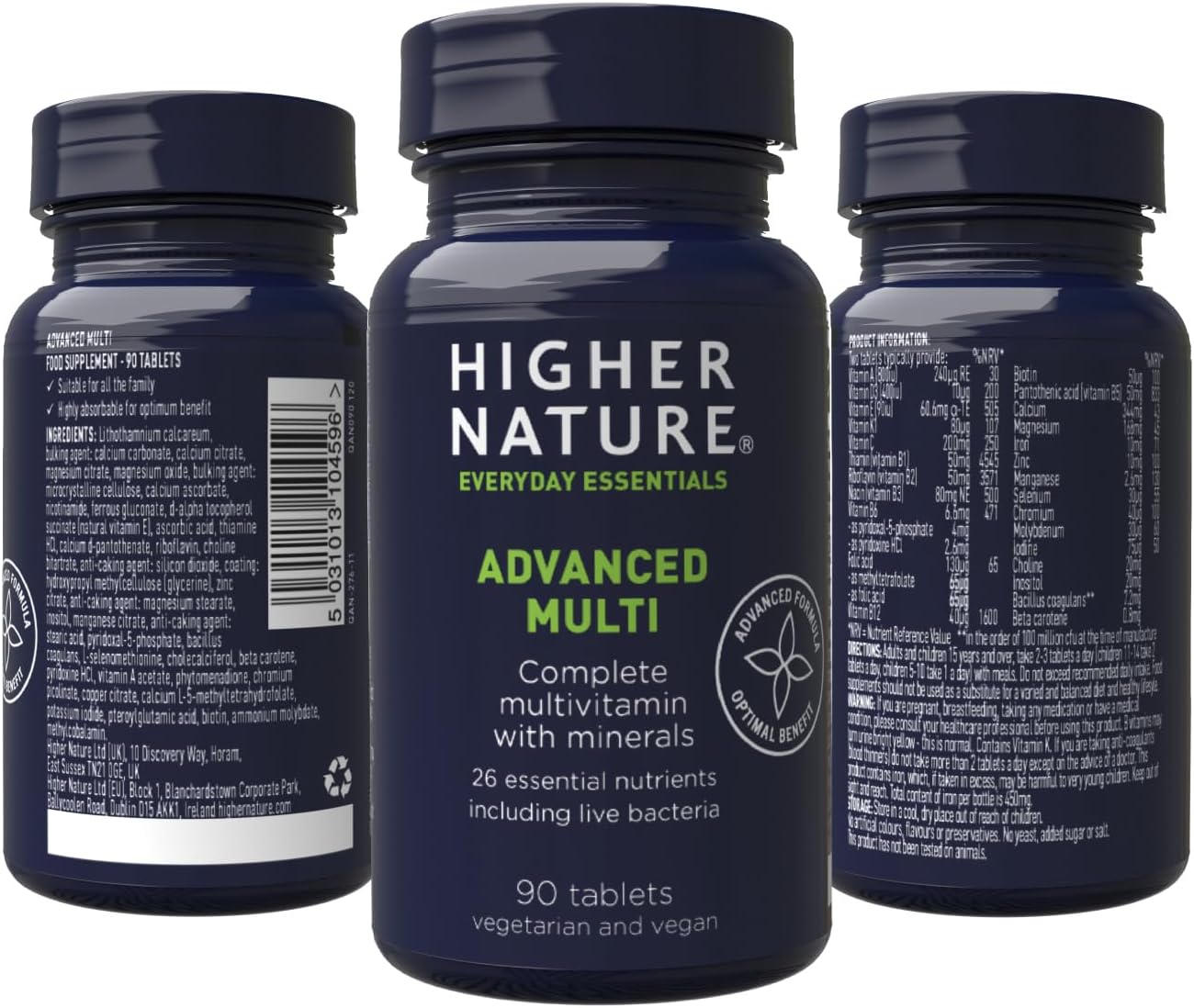 Higher Nature - Advanced Multi - Multi Vitamins Supplements - 26 Essential Vitamins, Minerals & Live Bacteria - Vegan Multivitamin - 90 Tablets : Amazon.co.uk: Health & Personal Care