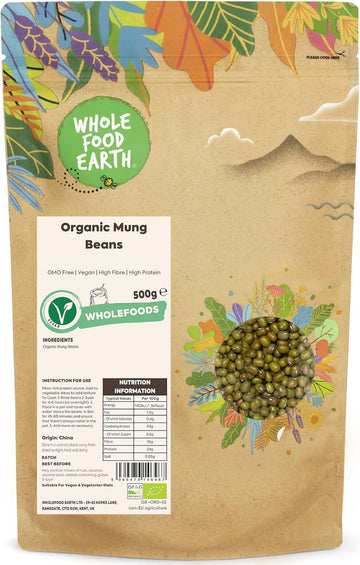Wholefood Earth Organic Mung Beans 3Kg Gmo Free | Vegan | High Fibre | High Protein | Certified Organic