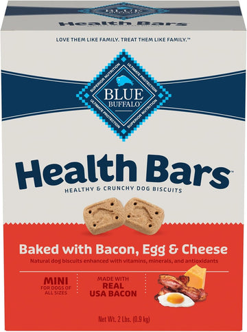 Blue Buffalo Mini Health Bars Crunchy Dog Biscuits, Oven-Baked With Natural Ingredients, Bacon, Egg & Cheese, 2-Lb. Box