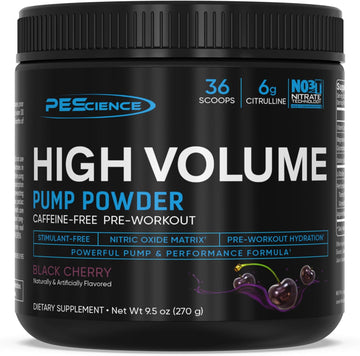 PEScience High Volume Nitric Oxide Booster Pump Pre Workout Powder, Black Cherry, 36 Scoops, Caffeine Free