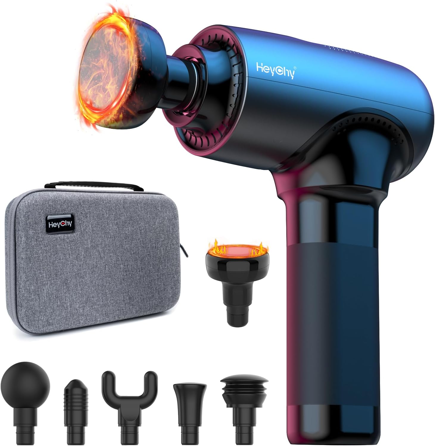 Deep Tissue Massage Gun With Heat Head, Handheld Muscle Back Massager With Carry Case, Portable Percussion Massager Gun With 6 Replacements For Athletes Home Gym Gift, Fsa And Hsa Eligible