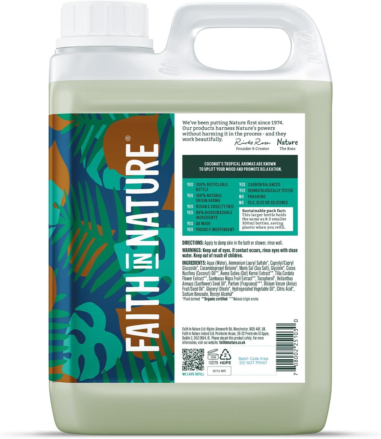 Faith In Nature Organic Coconut Body Wash, Uplifting Shower Gel, Vegan & Cruelty Free, No Sls Or Parabens, 2.5L Refill