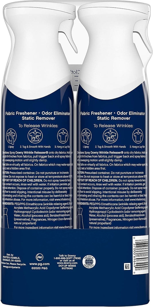 Downy Wrinkle Releaser Spray, All in One Formula, Removes Wrinkles, Static and Odor Eliminator, Light Fresh Scent, 9.7 Fl Oz, Pack of 2