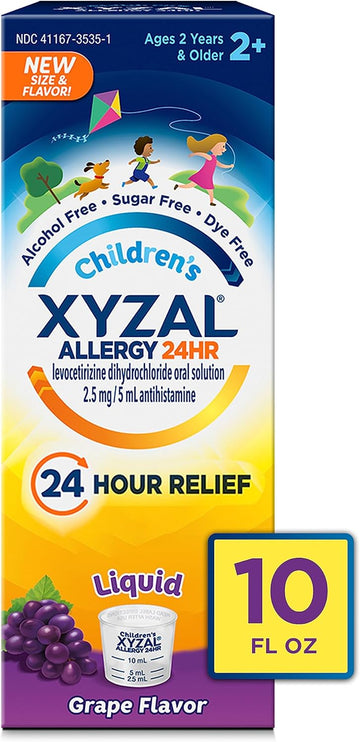 Xyzal Children'S Oral Solution 24-Hour Allergy Relief For Kids, Grape, 10 Fl. Oz. (Alcohol-Free, Sugar-Free & Dye-Free)