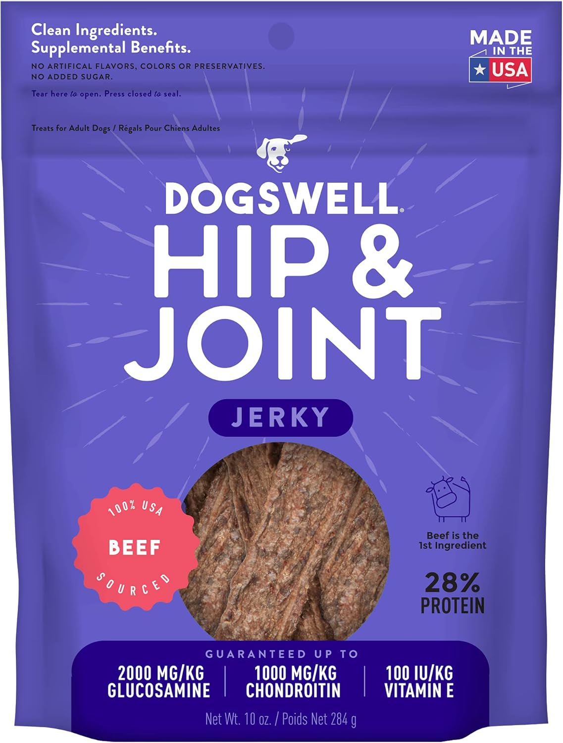 Dogswell 842190 Hip & Joint Beef Jerky Pet Food, 10 Oz (842190)