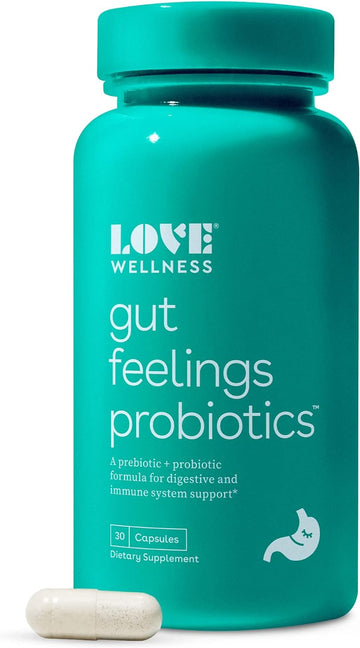 Love Wellness Gut Feelings Probiotic, Digestive Enzyme Supplement | Supports Gut Health, Digestion Relief & Strong Immune System | 3 Billion Cfu | Safe Prebiotic And Postbiotic | 30 Capsules