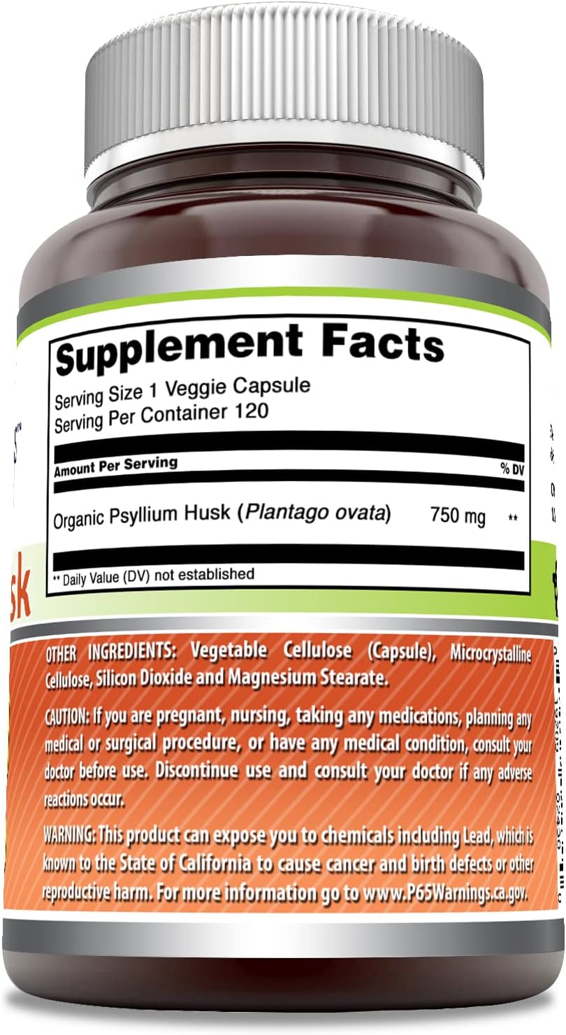 Amazing Formulas Psyllium Husk 750mg Veggie Capsules Supplement | Non-GMO | Gluten Free | Made in USA | Suitable for Vegetarians (120 Count) : Health & Household