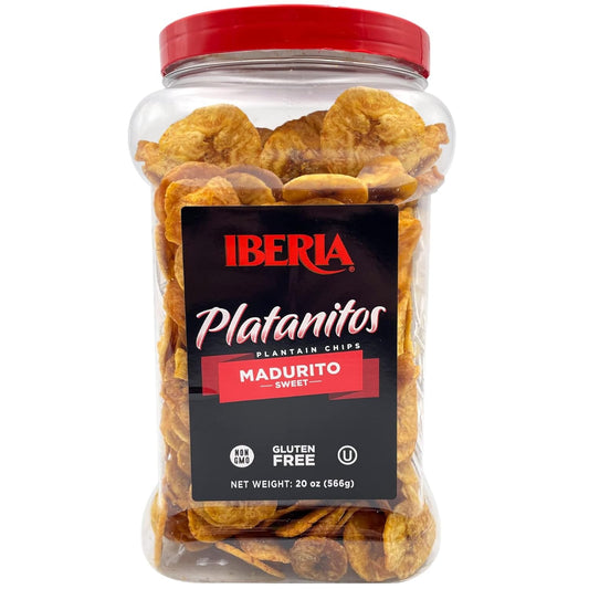 Iberia Salted Plantain Chips Jar 20 Ounce And Naturally Sweet Plantain Chips Jar 20 Ounce Bundle