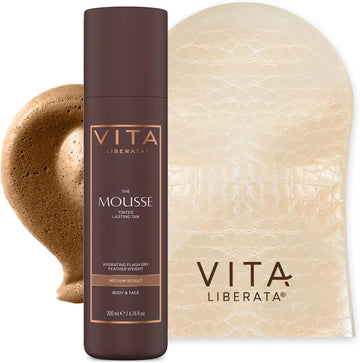 Vita Liberata, Tinted Tanning Mousse Medium 200Ml & Mitt Bundle, Fast Drying Formula, Tinted For Even & Streak-Free Application, Natural & Organic Ingredients, Tanning Mitt For Flawless Application
