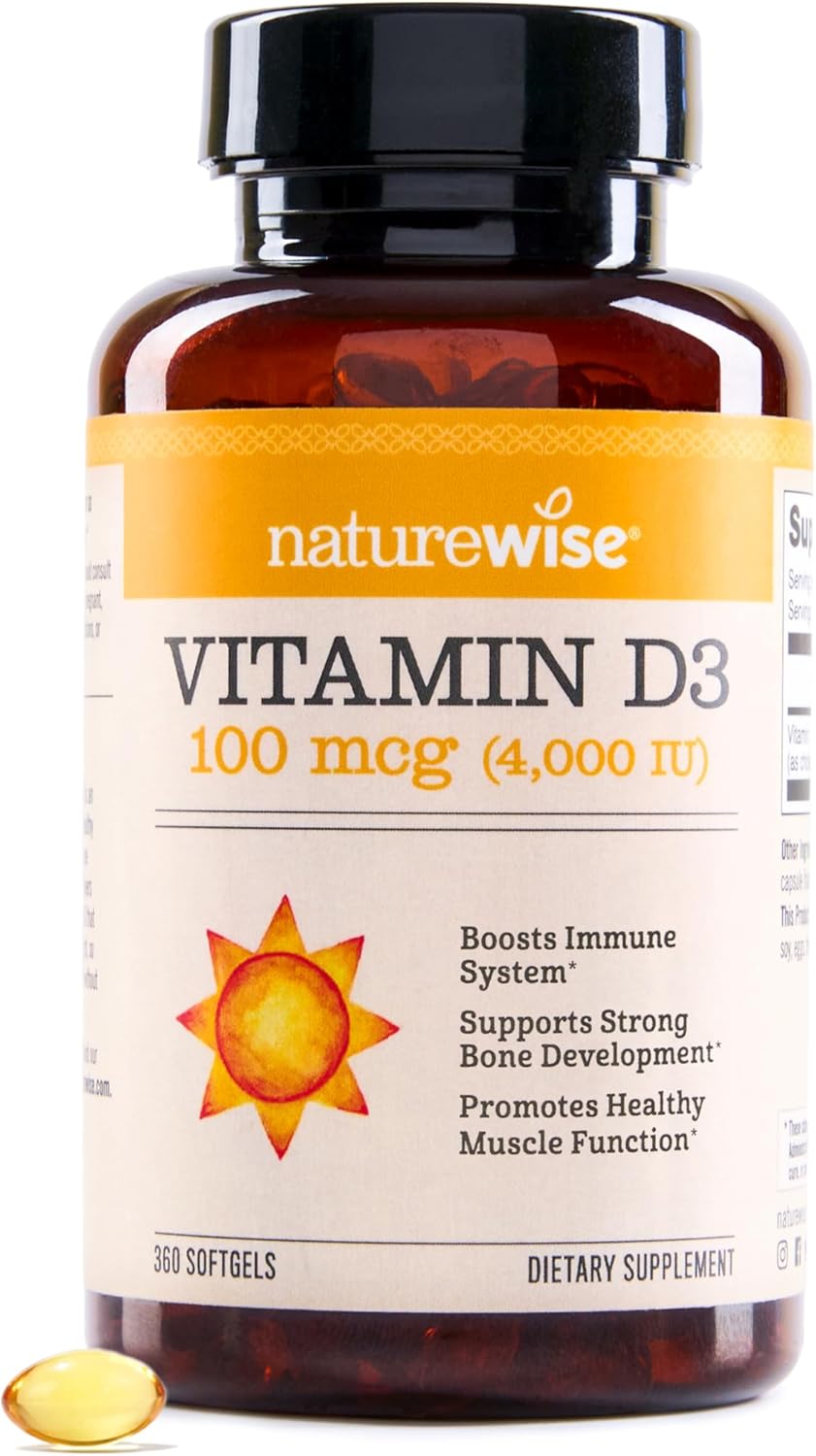 Naturewise Vitamin D3 4000Iu (100 Mcg) 1-Year Supply For Immune Support, Healthy Muscle Function, And Bone Health - Non-Gmo, Gluten-Free In Organic Extra Virgin Olive Oil, (Mini Softgel), 360 Count