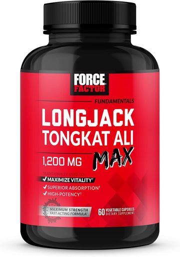 Force Factor Longjack Tongkat Ali Max For Men, Male Stamina And Vitality Supplement Made With Tongkat Ali Extract And Key Natural Ingredients For Superior Absorption, 1200Mg, 60 Capsules