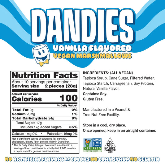 Dandies Vegan Marshmallows, No Artificial Flavorings, Food Dyes, Corn Syrup, Or Gelatin, Perfect For Roasting, S’Mores, Or Snacking (10 Oz)