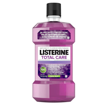 Listerine Total Care Anticavity Fluoride Mouthwash, 6 Benefits In 1 Oral Rinse Helps Kill 99% Of Bad Breath Germs, Prevents Cavities, Strengthens Teeth, Ada-Accepted, Fresh Mint, 1 L