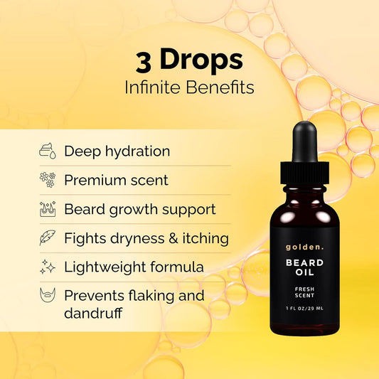 Golden Grooming Beard Oil For Men | Natural Growth Kit With Castor Oil, Jojoba Oil, And Olive Oil | Tames, Moisturizes & Styles | Cedar Frost Scent | 1Oz