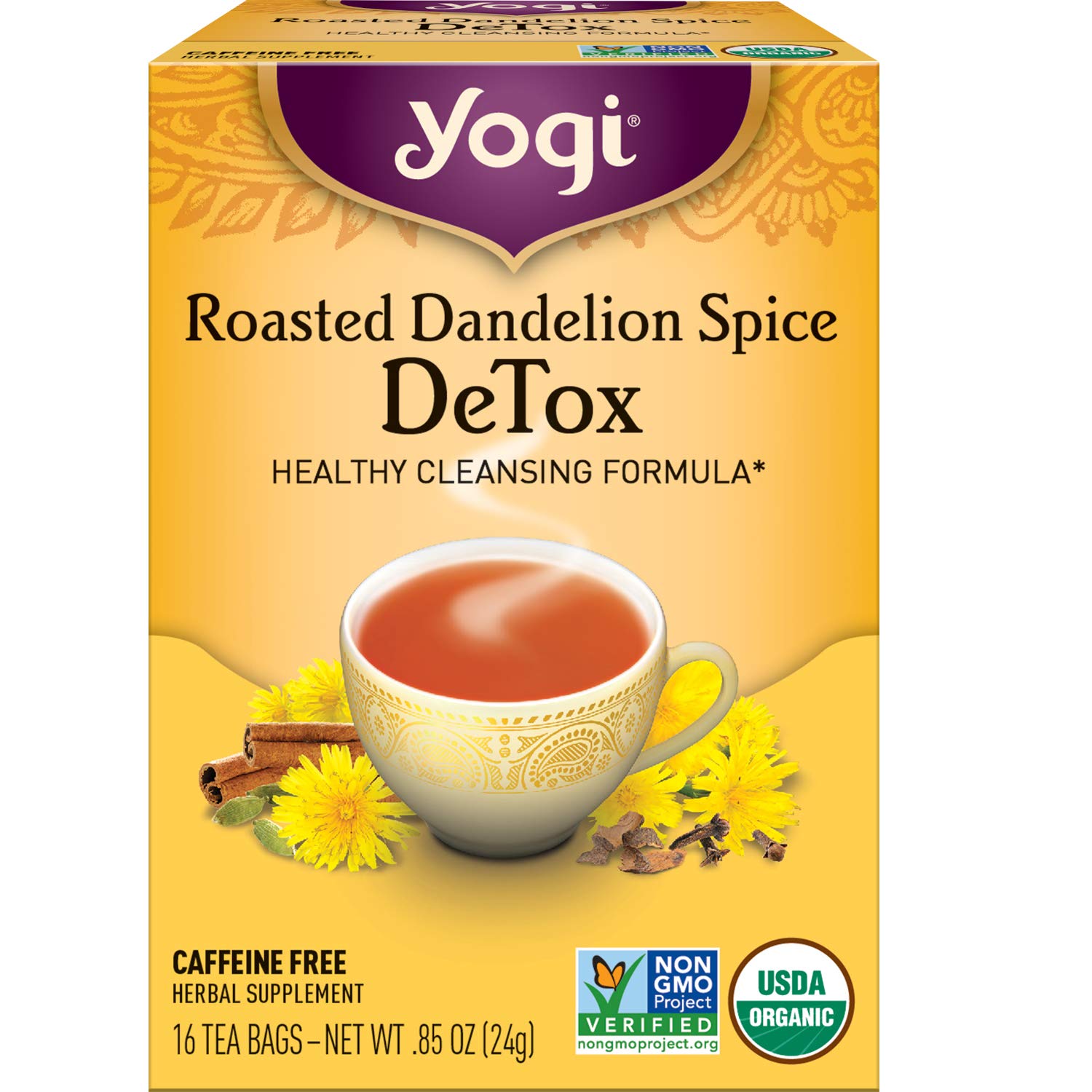 Yogi Tea Roasted Dandelion Spice Detox Tea - 16 Tea Bags Per Pack (4 Packs) - Organic Detox Tea - Includes Roasted Dandelion Root, Dandelion Root, Cinnamon Bark, Cocoa Shell & More