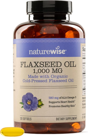 Naturewise Flaxseed Oil 1000 Mg, Fish Free Omega 3 With 580 Mg Ala, Dietary Supplement For Immune Health Support - Organic, Cold Pressed, Non-Gmo - 120 Softgels[120-Day Supply]