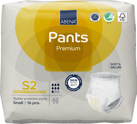 Abena Pants Premium Pull-Up Incontinence Pants, Eco-Labelled Incontinence Pants for Men & Women, Discreet, Protective, Breathable, Comfortable - Small 2, 60-90cm Waist, 1900ml Absorbency, 14PK