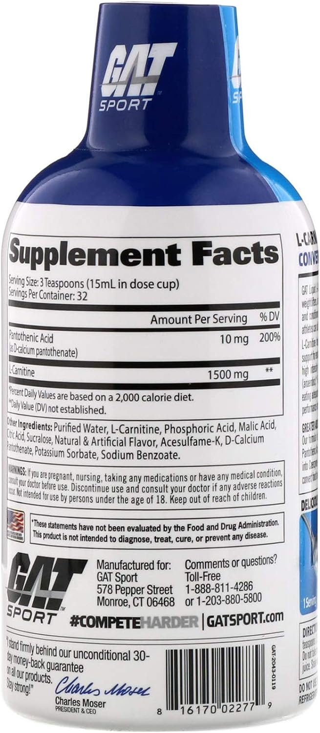 GAT SPORT L-Carnitine Liquid, 1500 mg, 16oz, 32 Servings (Watermelon)