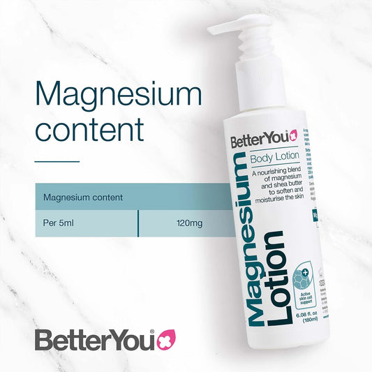 Betteryou Magnesium Body Lotion - Body Cream With Magnesium And Shea Butter - Softens Skin, Relaxes Muscles - Nourishing And Lightweight - 6.08 Oz