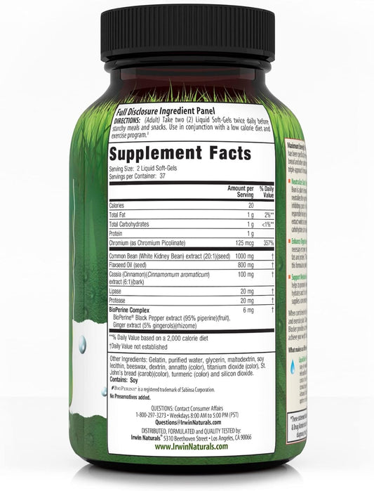 Maximum Strength 3-In-1 Carb Blocker By Irwin Naturals, Neutralize Carbohydrates And Support Metabolism, 75 Liquid Softgels, 2 Pack