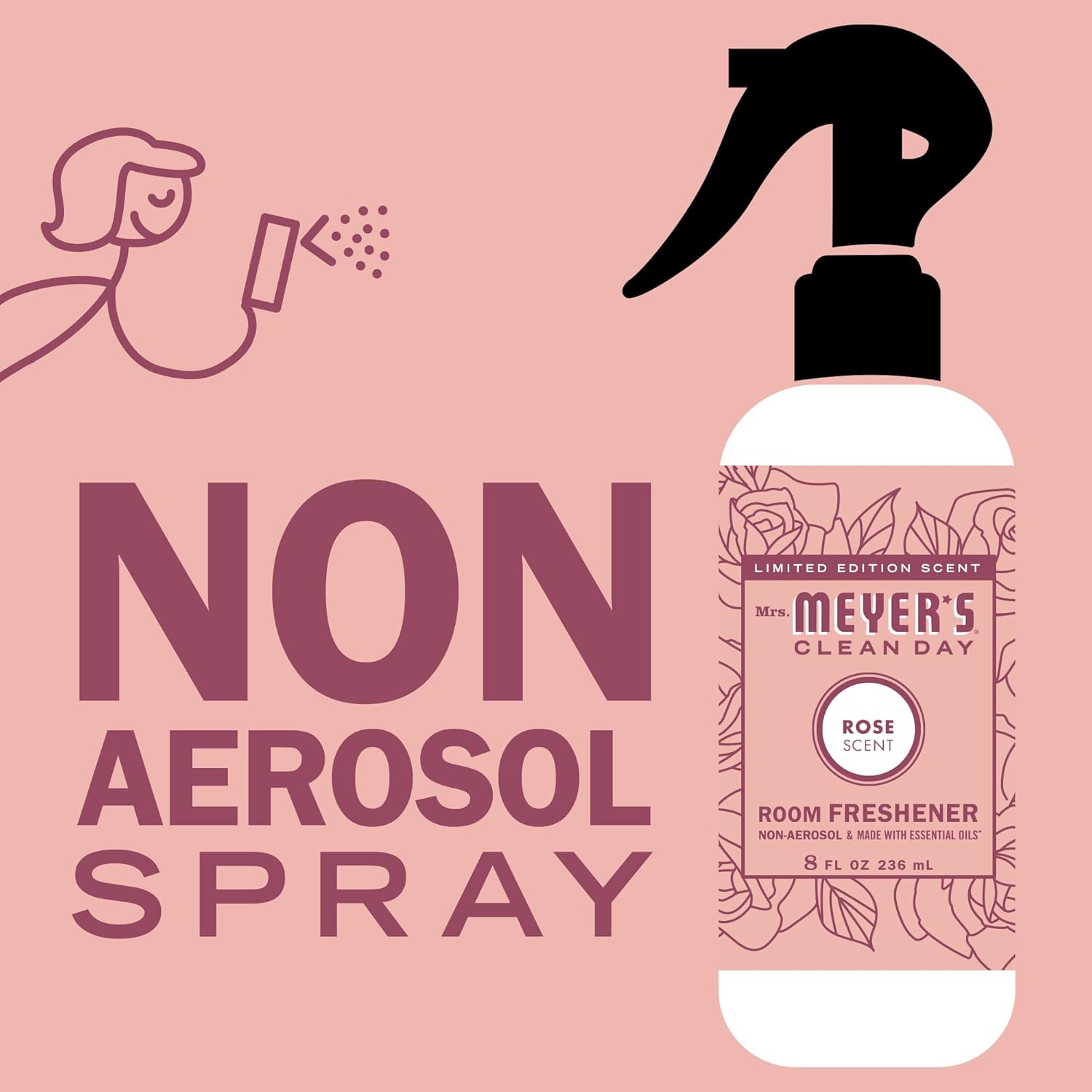 Mrs. Meyer'S Clean Day Room And Air Freshener Spray, Non-Aerosol Spray Bottle Infused With Essential Oils, Rose, 8 Fl. Oz : Health & Household