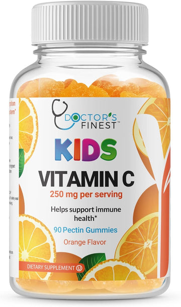 Doctors Finest Vitamin C Gummies For Kids  Vegan, Gmo Free & Gluten Free  Great Tasting Orange Flavor Pectin Chews  Kids Dietary Supplement  250Mg Of Vitamin C  90 Jellies [45 Doses]