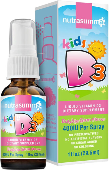 Kids Vitamin D3 400 Iu Spray Bubble Gum Flavor-1Oz- Naturally High Absorption Rate Supports Bone Boosts Immune System Vitamin Supplement