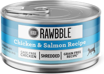 Bixbi Rawbble Shredded Chicken & Salmon Recipe Cans – Grain Free, Protein Rich Wet Cat Food – (2.75 Ounce Cans, Case Of 24)