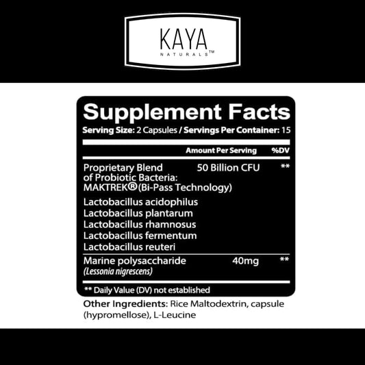 Kaya Naturals Probiotic 50 Billion Cfu | Probiotics For Women, Probiotics For Men And Adults, Natural | Gut Health & Immune Support Supplement | Provides Digestive Support - 30 Vegetable Capsules