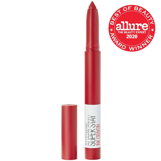 Maybelline Super Stay Ink Crayon Lipstick Makeup, Precision Tip Matte Lip Crayon With Built-In Sharpener, Longwear Up To 8Hrs, Hustle In Heels, Apple Red, 1 Count