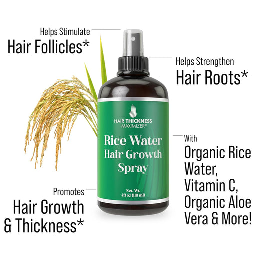 Rice Water For Hair Growth Spray. Vegan Leave In Conditioner For Women, Men. Strengthens & Hydrates Thinning, Dry Hair For A Healthier-Looking Scalp