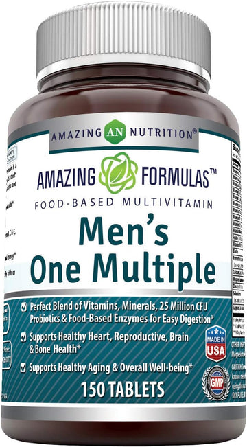 Amazing Formulas Men's One Multiple 150 Tablets | Multivitamin Supplement for Men | Perfect Blend of Vitamins, Minerals, 25 Million CFU Probiotics & More | Made in USA