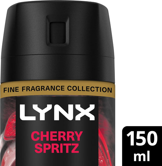 Lynx Fine Fragrance Collection Cherry Spritz Premium Body Spray Men'S Deodorant Infused With A Cherry, Red Apple & Amber Scent For 72 Hours Of Freshness 150 Ml (Pack Of 2)