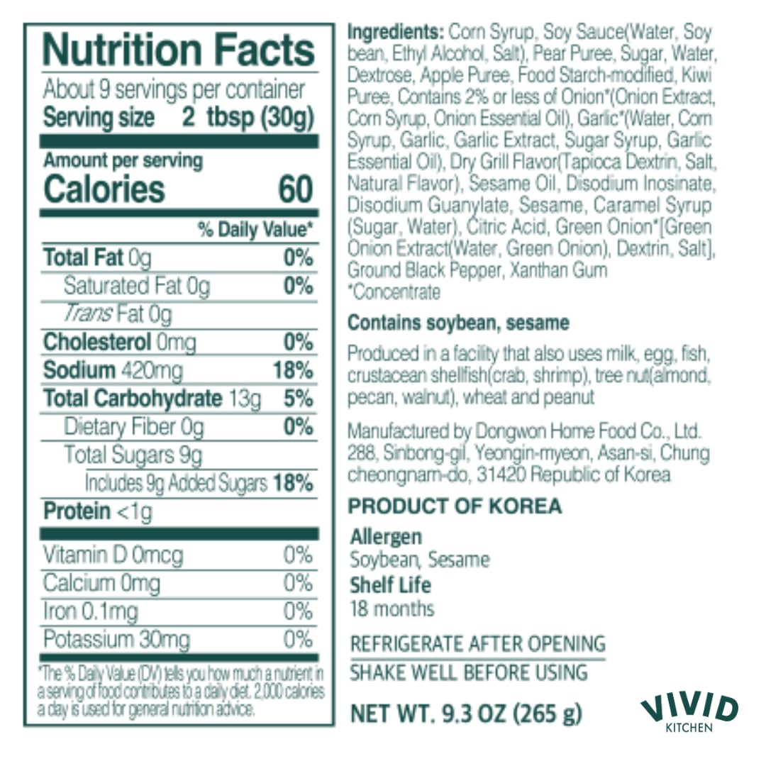 Vivid Kitchen Bulgogi Sauce - Korean Fusion Marinade & Dipping Sauce - 8.6 Oz Bottle - Authentic Sweet & Savory Flavor - No Msg Or Preservatives - Ideal For Grilling, Stir-Fry, Toppings & More