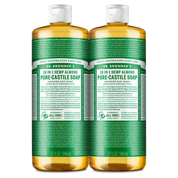 Dr. Bronner’s - Pure-Castile Liquid Soap (Almond, 32 ounce, 2-Pack) - Made with Organic Oils, 18-in-1 Uses: Face, Body, Hair, Laundry, Pets and Dishes, Concentrated, Vegan, Non-GMO