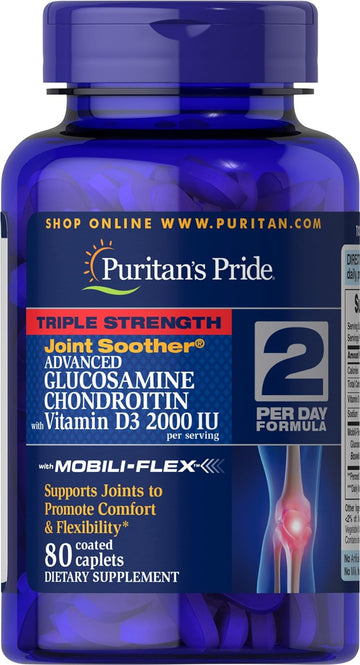 Puritan'S Pride Triple Strength Glucosamine Chondroitin With Vitamin D3 Caplets, 80 Count