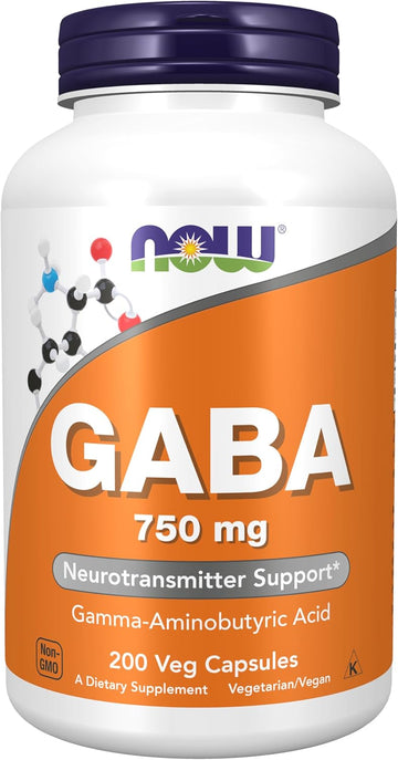 Now Foods Supplements, Gaba (Gamma-Aminobutyric Acid) 750Mg, Neurotransmitter Support*, 200 Veg Capsules