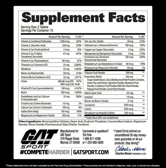 Gat Sport Men'S Multi + Test, Premium Multivitamin Tablets (150 Count)