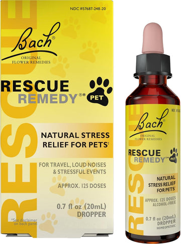 Bach Rescue Remedy Pet Dropper 20Ml, Natural Stress Relief, Calming For Dogs, Cats, & Other Pets, Homeopathic Flower Essence, Thunder, Fireworks & Travel, Separation, Sedative-Free