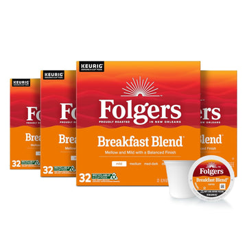 Folgers Breakfast Blend Mild Roast Coffee, 128 Keurig K-Cup Pods