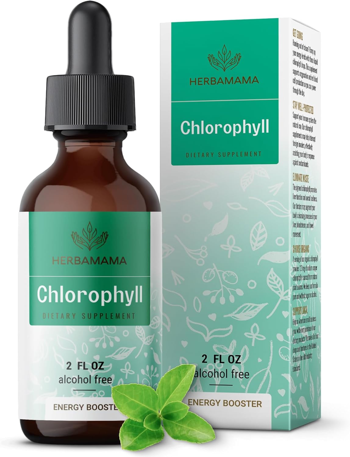 Herbamama Chlorophyll Liquid Drops - Chlorophyll For Body Odor & Skin Detox - Pure Chlorophyll Antioxidant Supplement - Vegan, Alcohol & Sugar-Free, 28-Day Supply