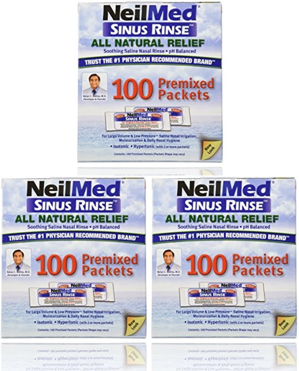 Neilmed Sinus Rinse 100 Salt Premixed Packets For Allergies & Sinus (Pack Of 3)