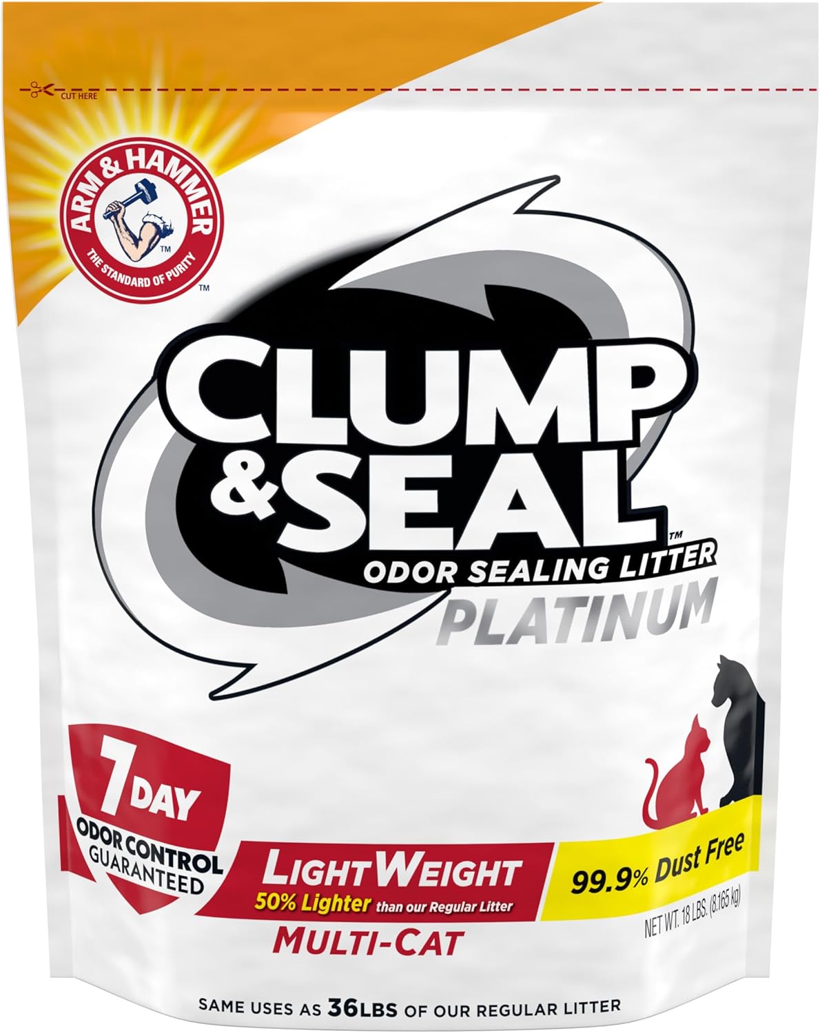 Arm & Hammer Clump & Seal Odor Sealing Lightweight Multi-Cat Scented Clumping Cat Litter With 7 Days Of Odor Control, 18 Lbs. (Packing May Vary)