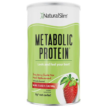 NaturalSlim Metabolic Whey Protein Powder Strawberry ? Low Carb, Meal Replacement Shake w/Vitamins, Minerals & Amino Acid L-Glutamine | Great Taste and Very Filling Protein Shake, 10 Servings, 17.6oz