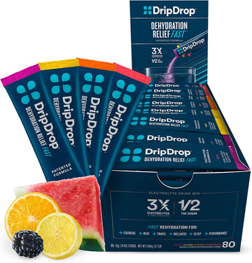 Dripdrop Hydration - Bold Variety Pack - Electrolyte Drink Mix Single Serve Hydration Powder Packets - Watermelon, Berry, Lemon, Orange | Non-Gmo, Gluten Free, Vegan | 80 Sticks