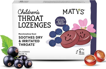 Matys Kids Throat Lozenges for Ages 6 Years Old +, Tasty Black Currant Flavor, Soothe Dry & Irritated Throats & Voices with Marshmallow Root, Sugar Free, Vegan, Dye Free, Alcohol Free, 20 Count