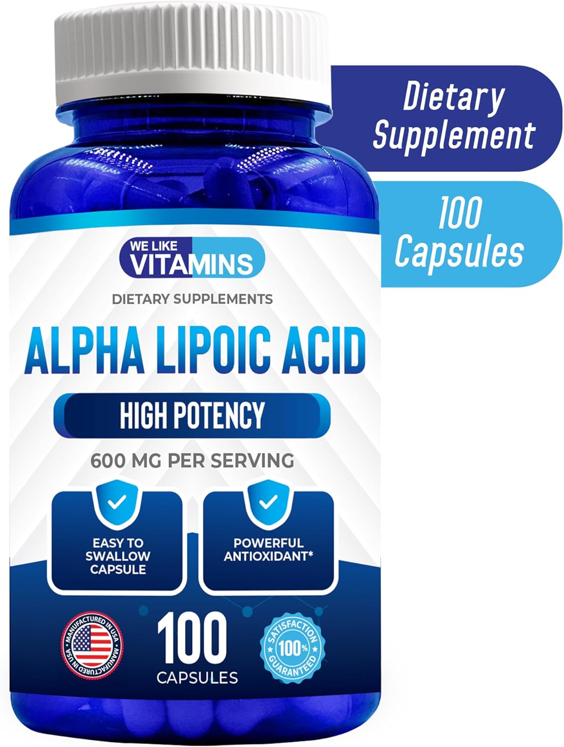 We Like Vitamins Alpha Lipoic Acid 600mg Capsules - 100 Servings - Alpha Lipoic Acid Capsules Helps Support Joint Health and Antioxidant Health Along with Free Radical Protection : Health & Household